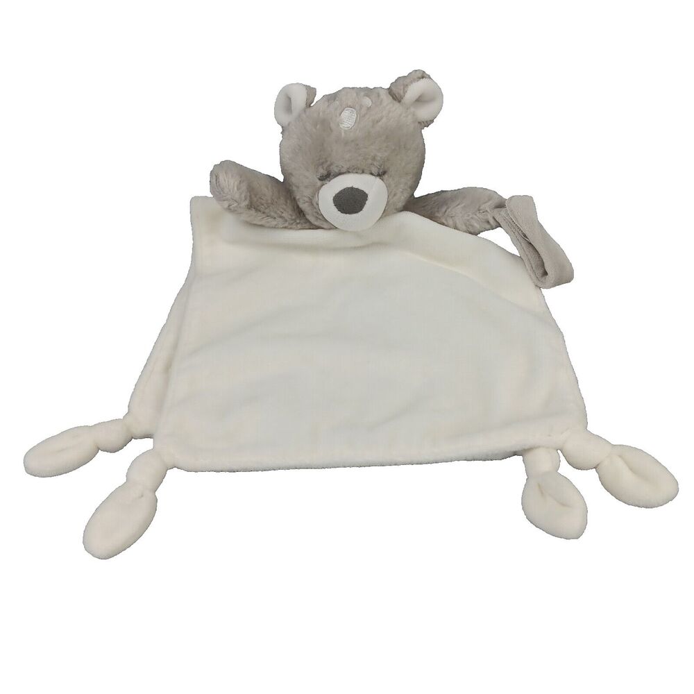 Carters Bear Security Blanket Ivory Grey White Spots Long Lovey Knotted Corners